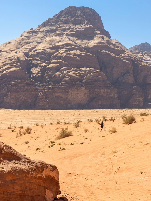 Hikers walking from Petra toward Wadi Rum desert